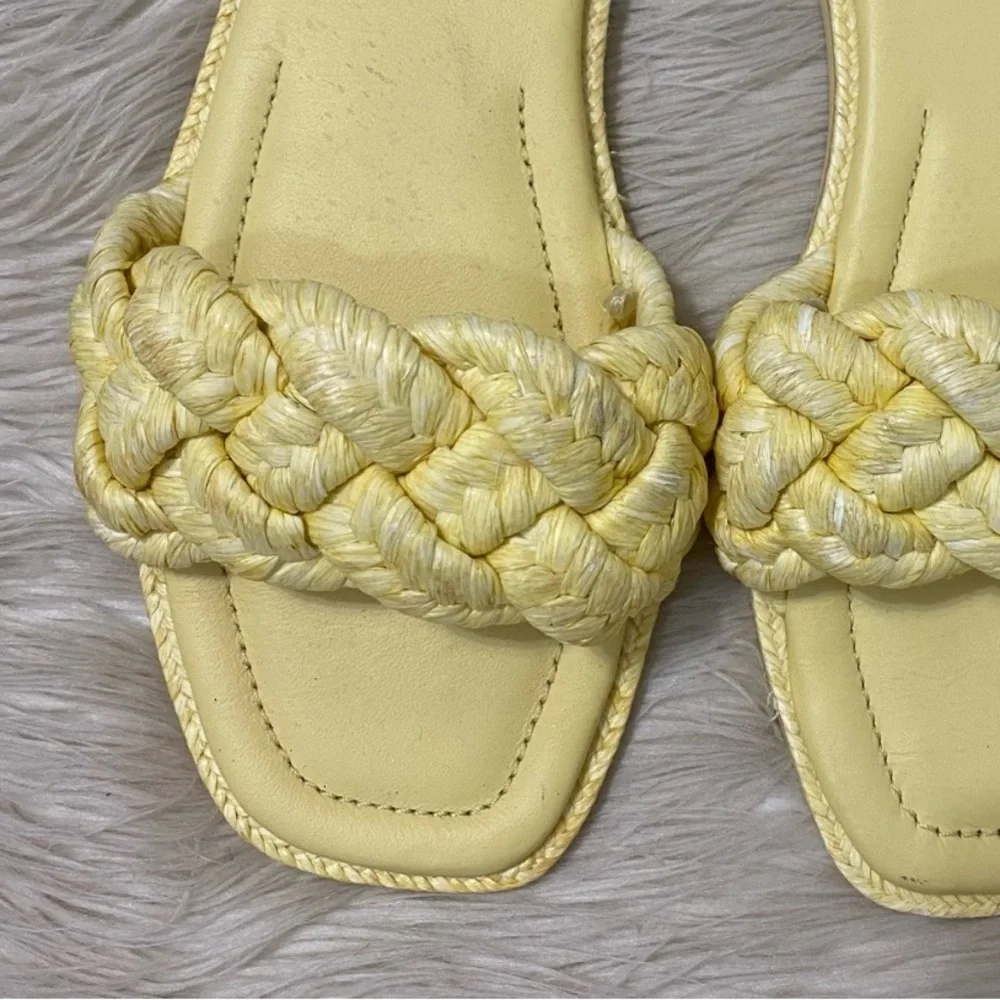Zara Pastel Yellow Woven Raffia Braided Strap Slip On Open Toe Flat Sandals 39 - Picture 4 of 11